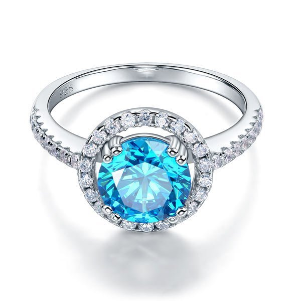 Sterling Silver Wedding Engagement Halo Ring 2 Carat Fancy Blue Created Diamond