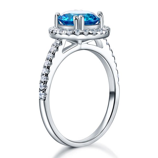 Sterling Silver Wedding Engagement Halo Ring 2 Carat Fancy Blue Created Diamond