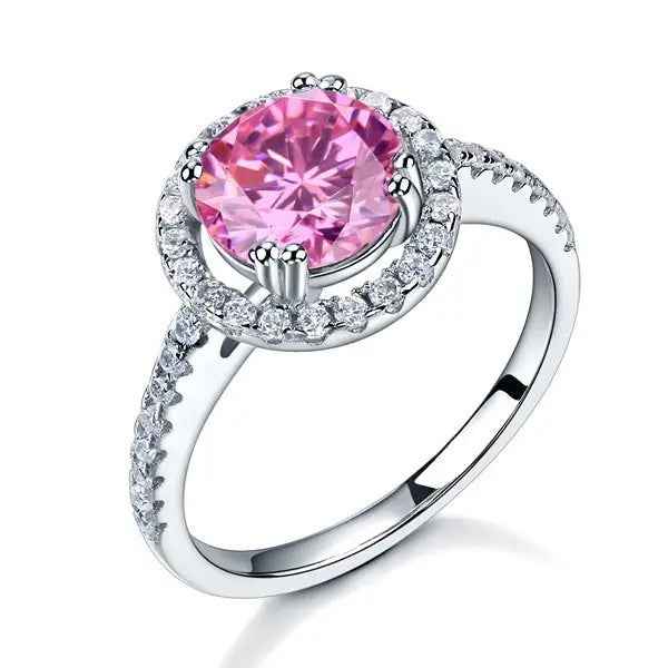 Sterling Silver Wedding Engagement Halo Ring 2 Carat Fancy Pink Created Diamond