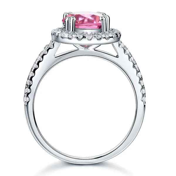 Sterling Silver Wedding Engagement Halo Ring 2 Carat Fancy Pink Created Diamond