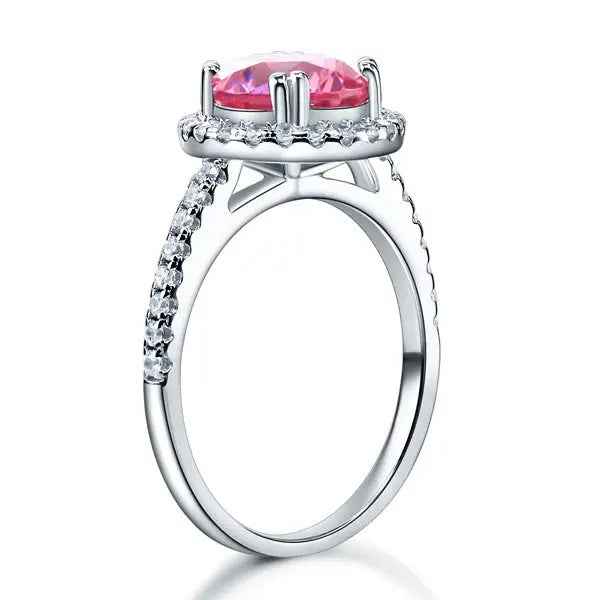 Sterling Silver Wedding Engagement Halo Ring 2 Carat Fancy Pink Created Diamond
