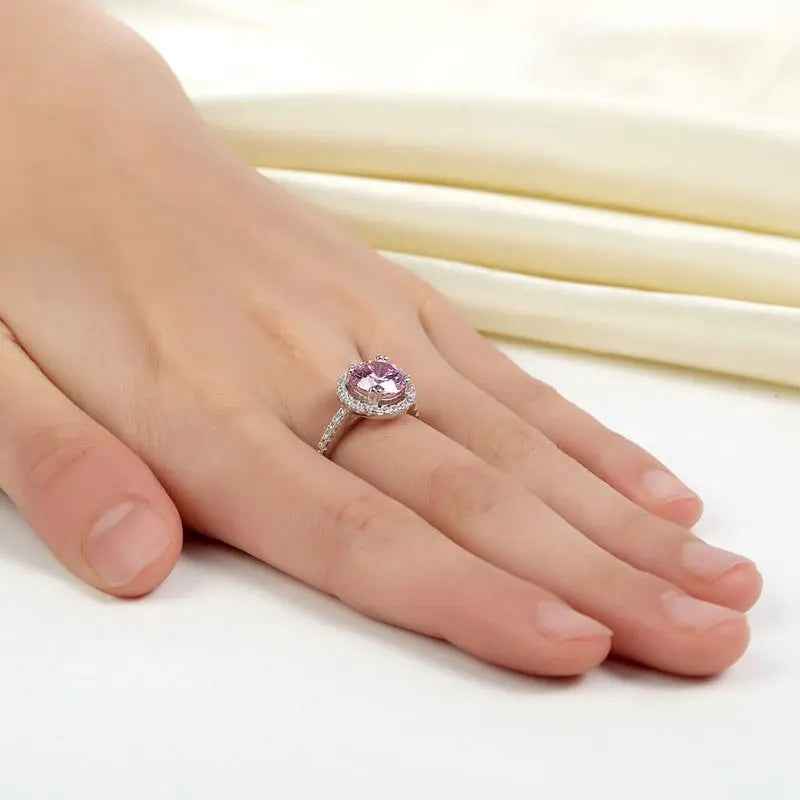 Sterling Silver Wedding Engagement Halo Ring 2 Carat Fancy Pink Created Diamond