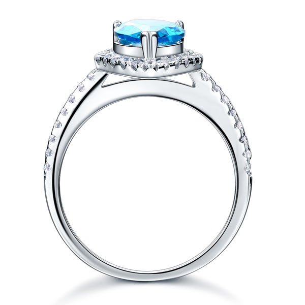 Sterling 925 Silver Wedding Engagement Ring Pear Blue Created Diamond Jewellery
