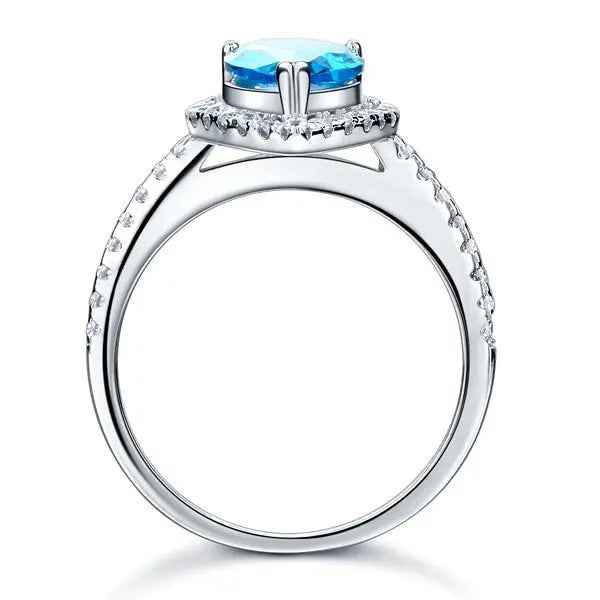 Sterling 925 Silver Wedding Engagement Ring Pear Blue Simulated Diamond Jewellery