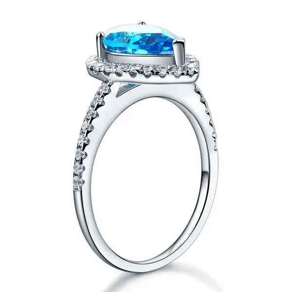 Sterling 925 Silver Wedding Engagement Ring Pear Blue Simulated Diamond Jewellery