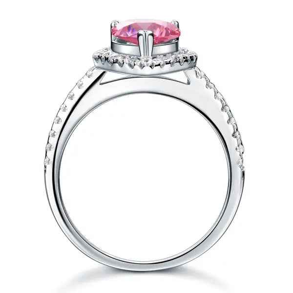 Sterling 925 Silver Wedding Engagement Ring Pear Fancy Pink Simulated Diamond Jewellery