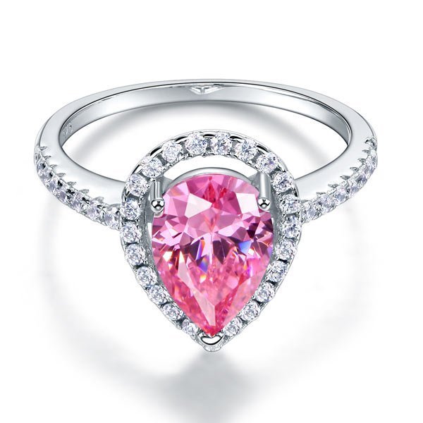 Sterling 925 Silver Wedding Engagement Ring Pear Fancy Pink Created Diamond Jewellery