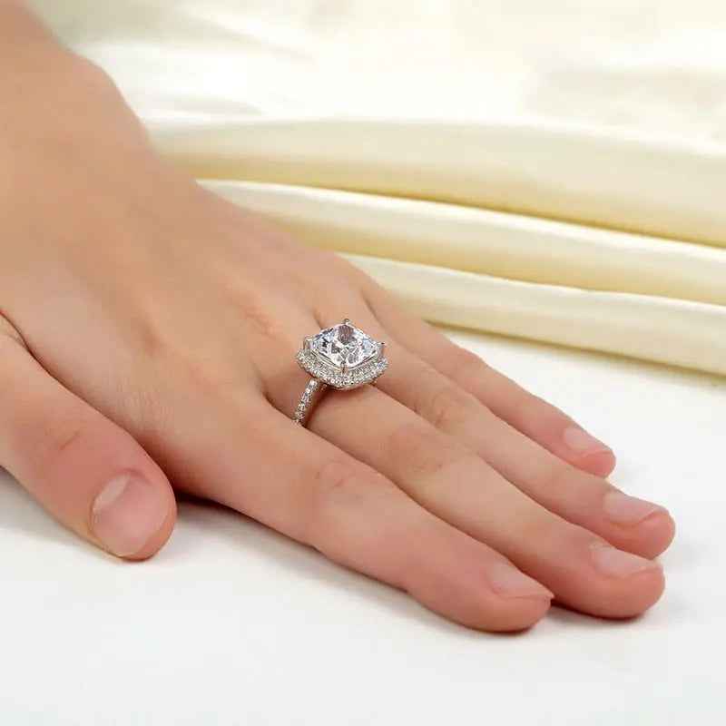 925 Sterling Silver Wedding Engagement Ring 5 Carat Created Diamond