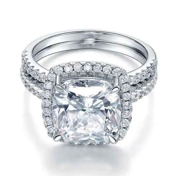 Sterling Silver 2 Pcs Wedding Engagement Ring Set 5 Ct Created Diamond