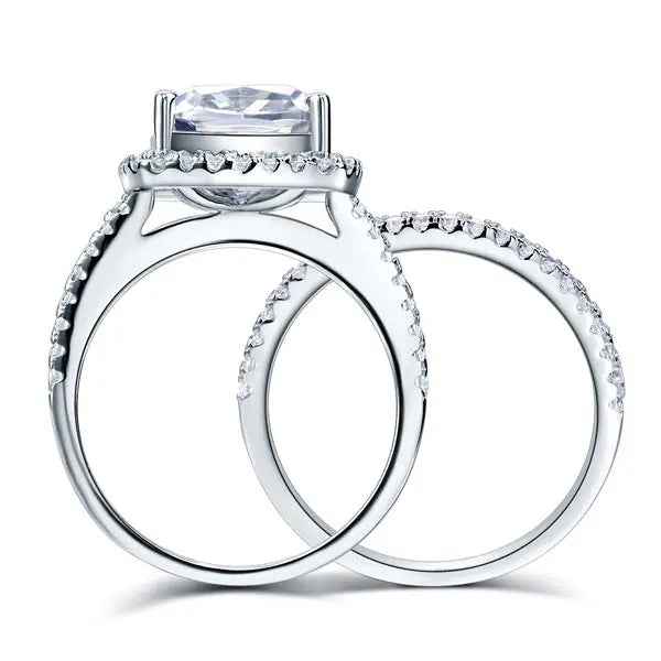 Sterling Silver 2 Pcs Wedding Engagement Ring Set 5 Ct Created Diamond