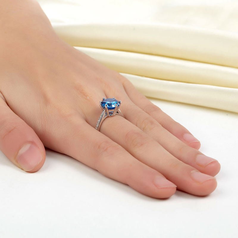 Sterling Silver Wedding Engagement Ring 3 Carat Blue Created Diamond Jewellery