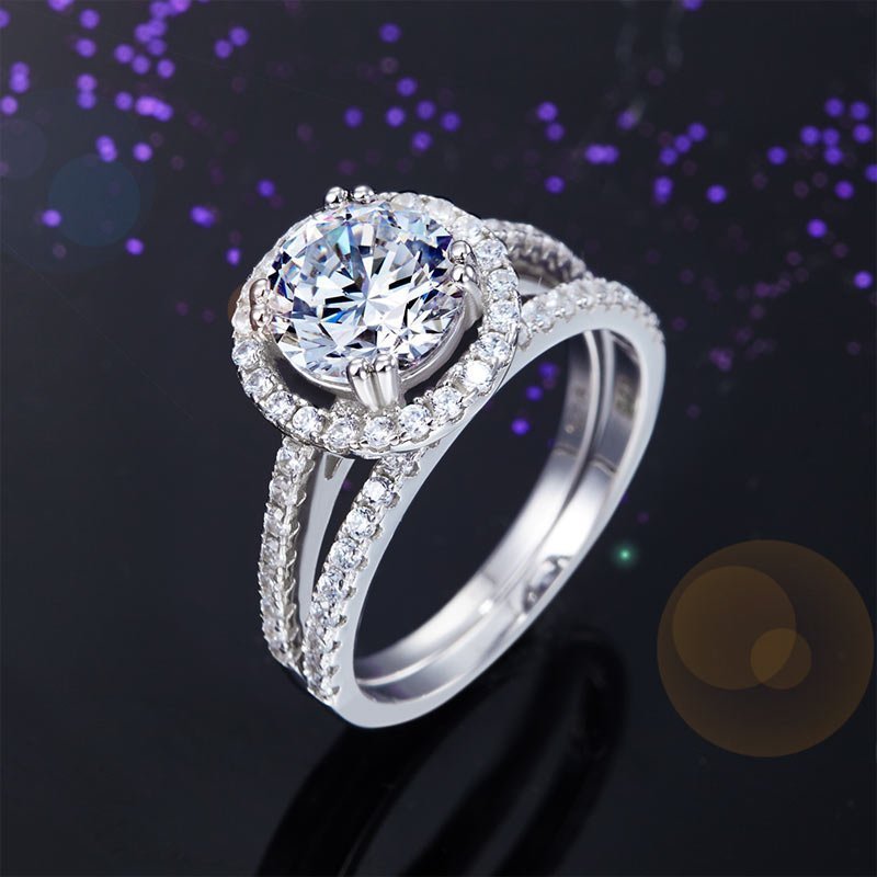 Sterling Silver Wedding Halo Ring Set 2 Carat Created Diamond