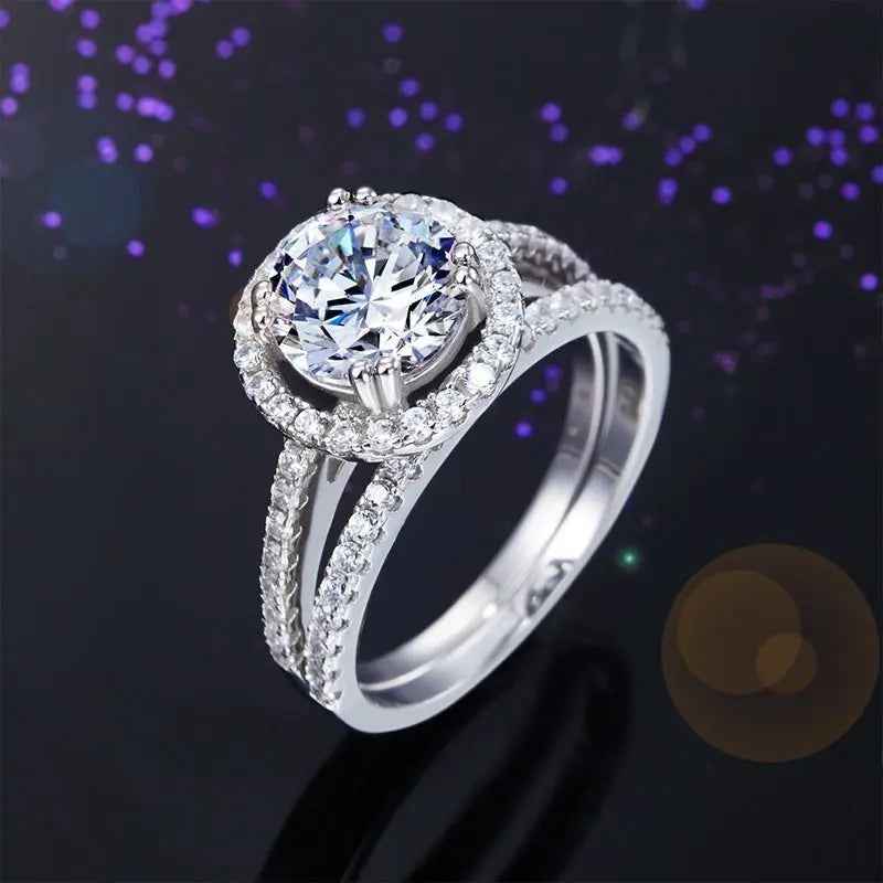 Sterling Silver Wedding Halo Ring Set 2 Carat Created Diamond