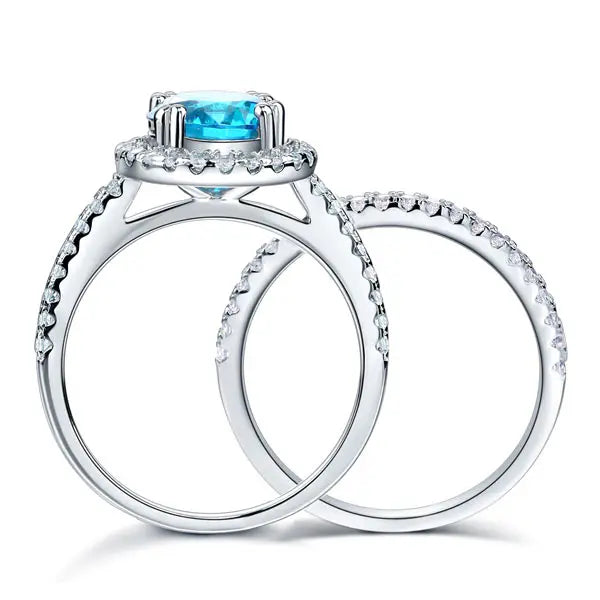 Sterling Silver Wedding Engagement Halo Ring Set 2 Carat Blue Created Diamond limanilondon