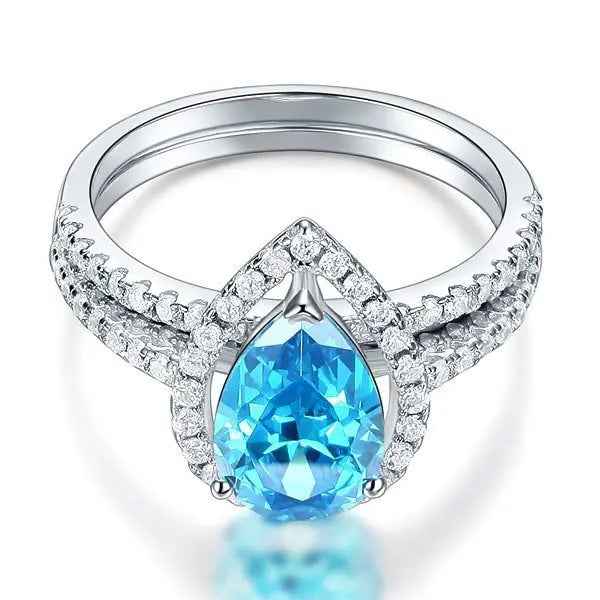 Sterling 925 Silver Bridal Wedding Engagement Ring Set 2 Carat Pear Fancy Blue Created Diamond Jewellery limanilondon
