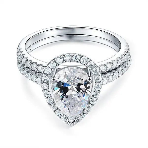 Solid Sterling 925 Silver Bridal Wedding Ring Promise Engagement Ring Set 2 Ct Pear limanilondon
