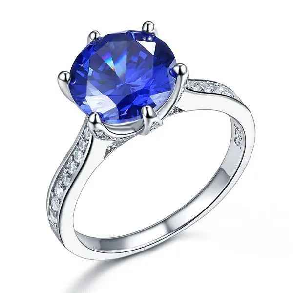 Sterling Silver Engagement Luxury Ring 3 Carat Blue Created Tanzanite Jewellery