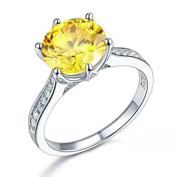 Sterling Silver Bridal Engagement Luxury Ring 3 Carat Yellow Canary Simulated Diamond Jewellery