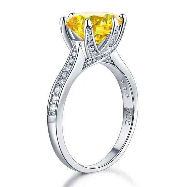 Sterling Silver Bridal Engagement Luxury Ring 3 Carat Yellow Canary Simulated Diamond Jewellery