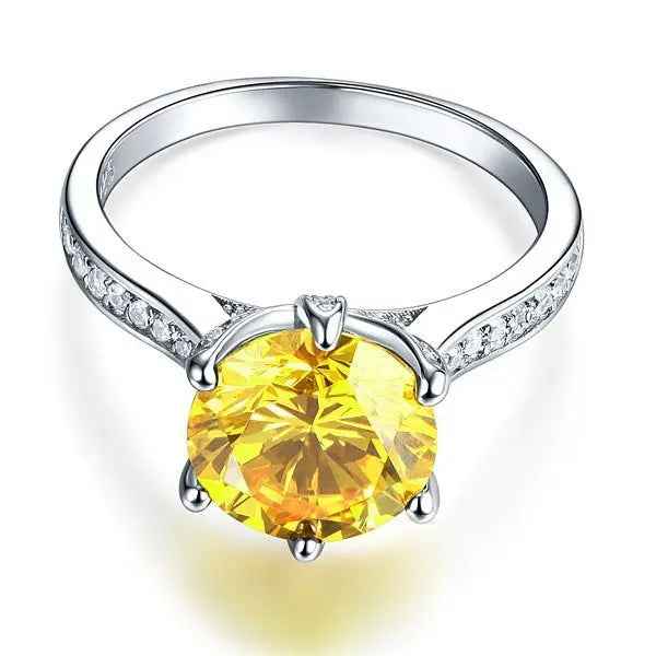 Sterling Silver Bridal Engagement Luxury Ring 3 Carat Yellow Canary Simulated Diamond Jewellery