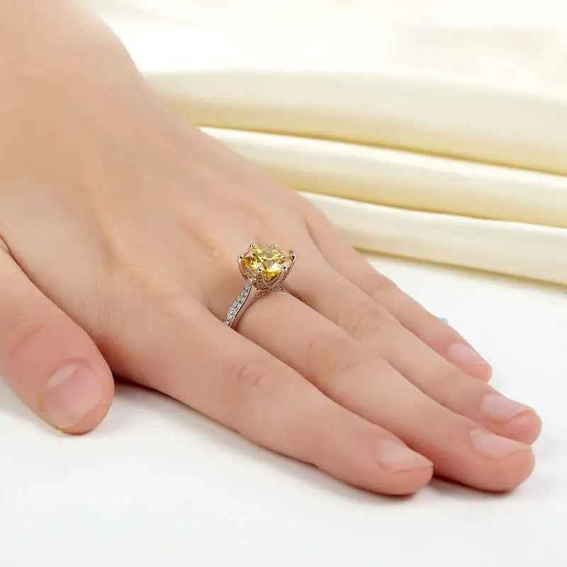 Sterling Silver Bridal Engagement Luxury Ring 3 Carat Yellow Canary Simulated Diamond Jewellery