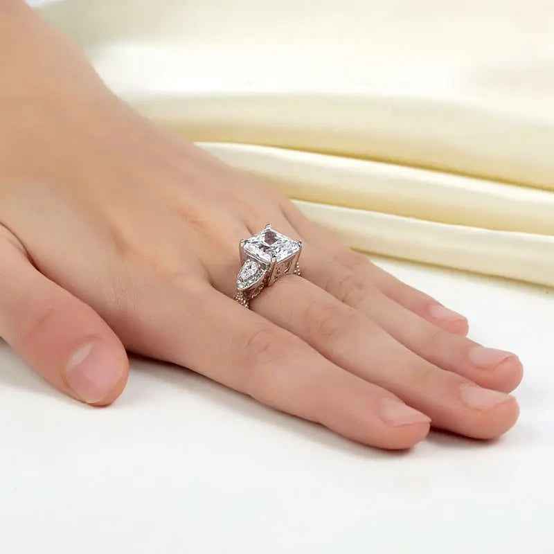 Luxury 925 Sterling Silver Wedding Engagement Ring Vintage 4 Ct Created Diamond