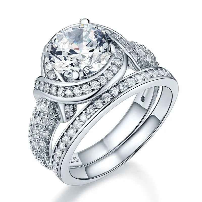 Luxury 925 Sterling Silver Wedding Anniversary Ring Set Vintage Created Diamond