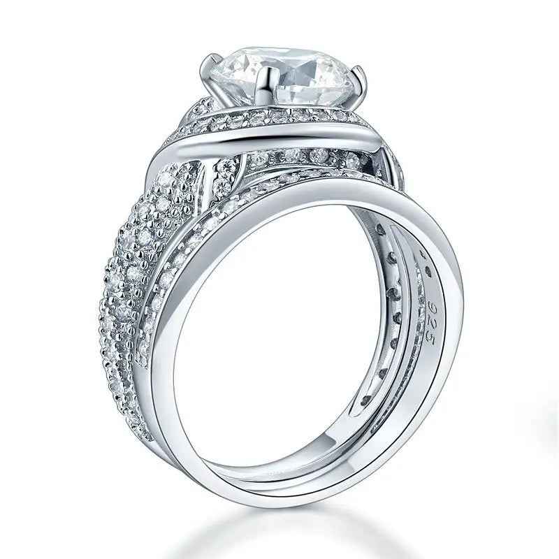 Luxury 925 Sterling Silver Wedding Anniversary Ring Set Vintage Created Diamond
