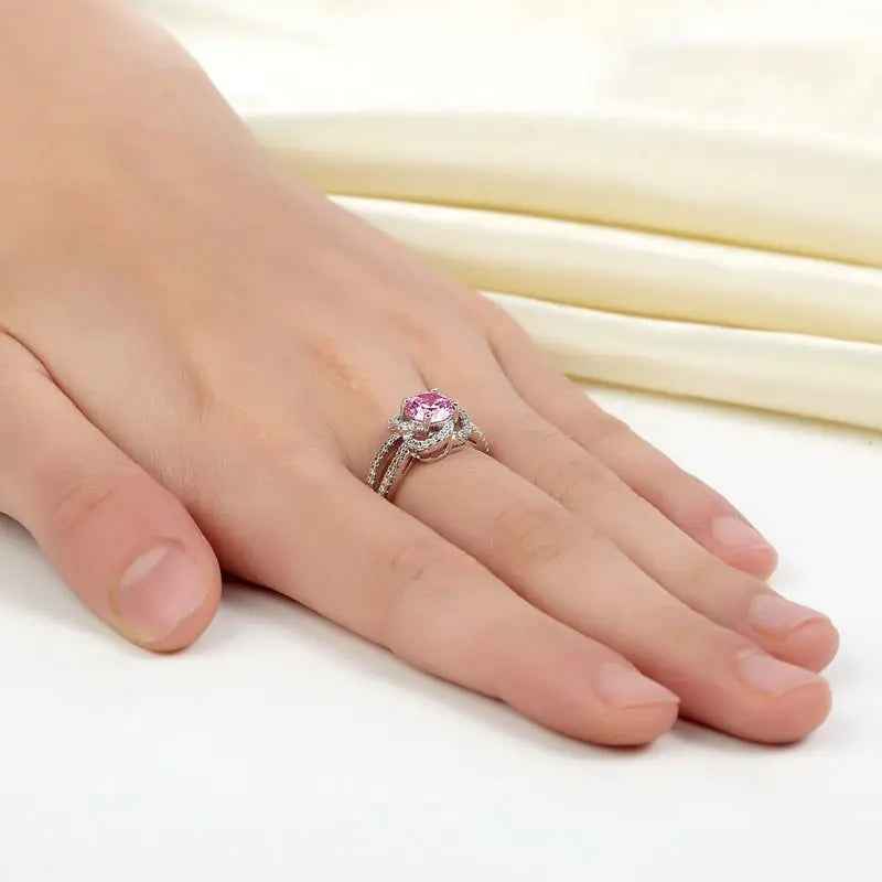 925 Sterling Silver Floral Ring Wedding Promise Anniversary Ring 1 Ct Fancy Pink Simulated Diamond Jewellery