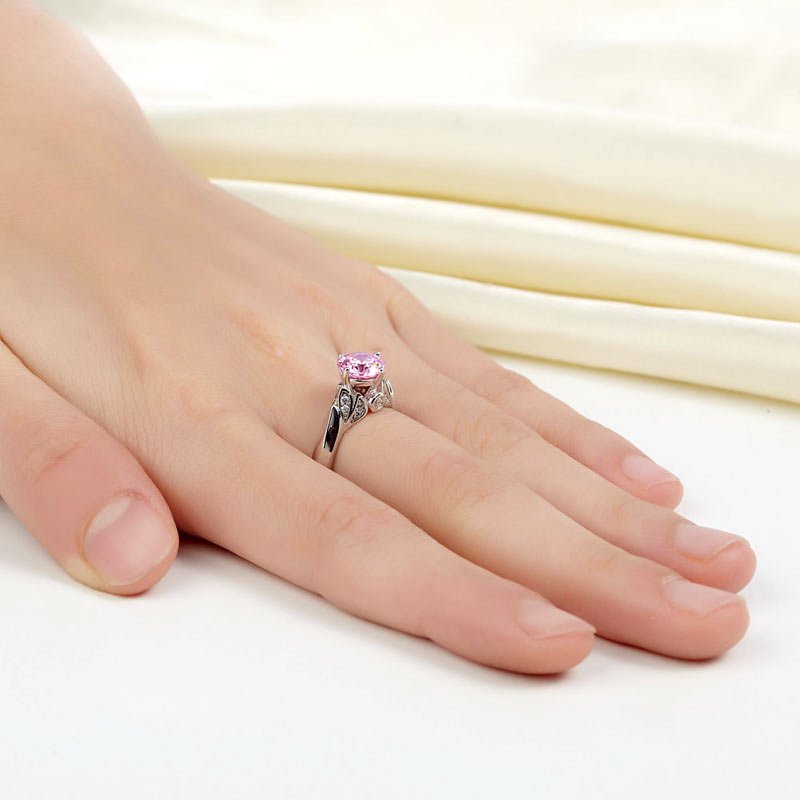 Flower 925 Sterling Silver Wedding Promise Anniversary Ring 1.25 Ct Fancy Pink Created Diamond Ring