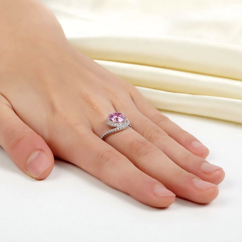Twist Curl 925 Sterling Silver Wedding Engagement Ring 2 Ct Fancy Pink Created Diamond Promise Anniversary