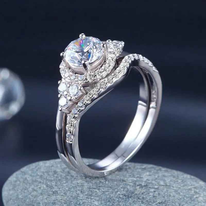 Solid 925 Sterling Silver Wedding Engagement Ring Set Anniversary Art Deco 1 Ct