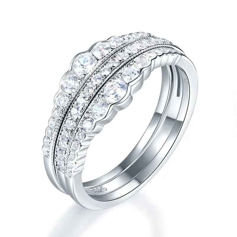 Solid 925 Sterling Silver Wedding Band Ring Set 3-Pieces Anniversary