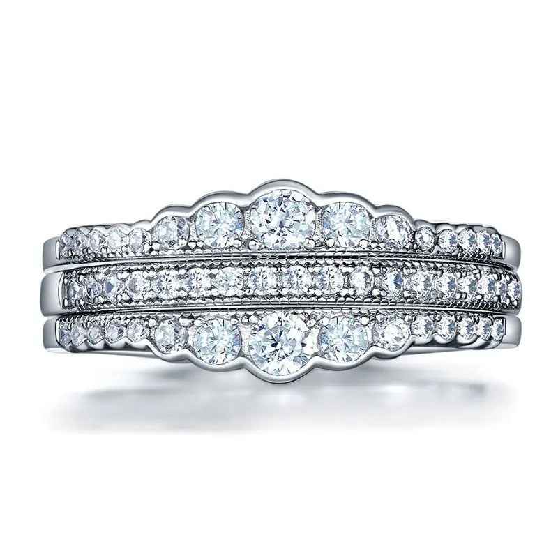 Solid 925 Sterling Silver Wedding Band Ring Set 3-Pieces Anniversary