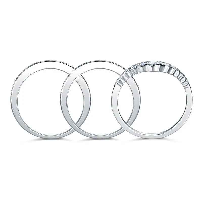 Solid 925 Sterling Silver Wedding Band Ring Set 3-Pieces Anniversary