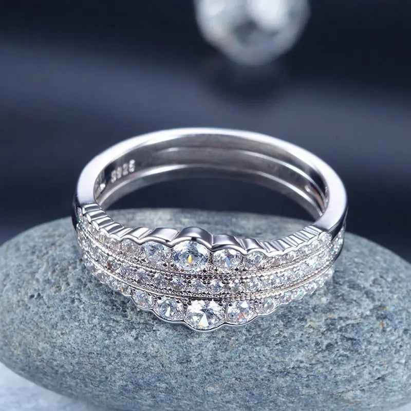 Solid 925 Sterling Silver Wedding Band Ring Set 3-Pieces Anniversary