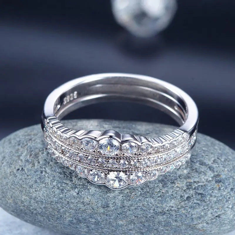 Solid 925 Sterling Silver Wedding Band Ring Set 3-Pieces Anniversary limanilondon