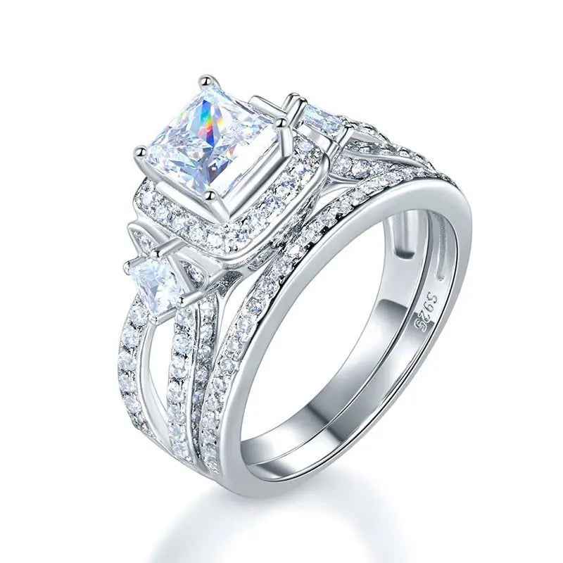 Princess Cut 925 Sterling Silver Wedding Engagement Ring Set Anniversary