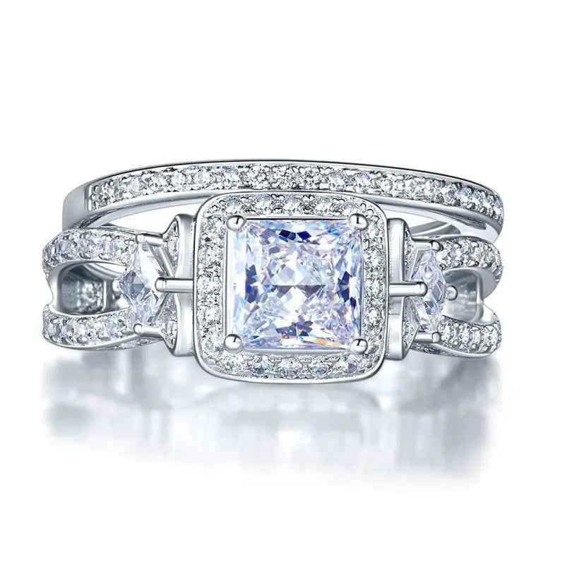 Princess Cut 925 Sterling Silver Wedding Engagement Ring Set Anniversary