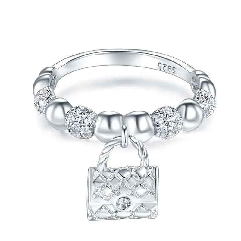 Solid 925 Sterling Silver Band Dangle Purse Ring New Style Design