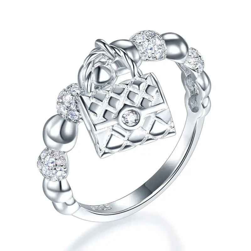Solid 925 Sterling Silver Band Dangle Purse Ring New Style Design
