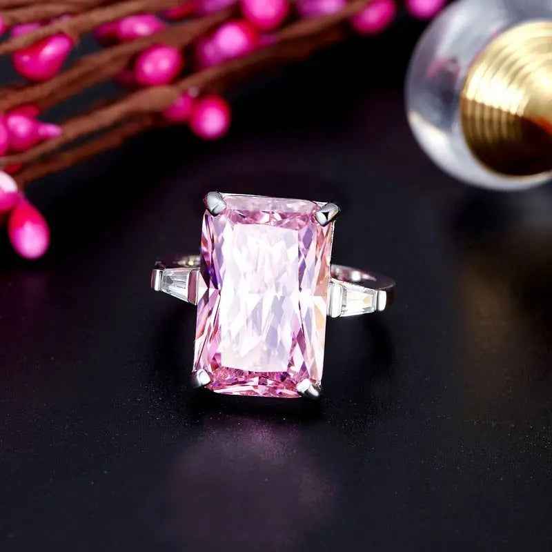 8.5 Carat Pink Simulated Diamond Stone Solid 925 Sterling Silver Ring Party Luxury Jewellery