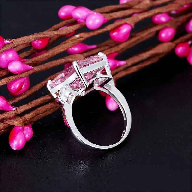 8.5 Carat Pink Simulated Diamond Stone Solid 925 Sterling Silver Ring Party Luxury Jewellery