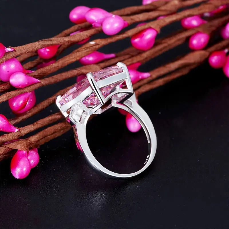 8.5 Carat Pink Created Diamante Stone Solid 925 Sterling Silver Ring Party Luxury Jewellery limanilondon