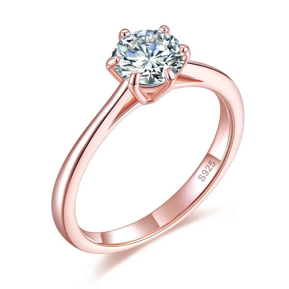 1 Carat 6 Claws Wedding Engagement Ring Solitaire Solid 925 Sterling Silver Rose Gold Plated
