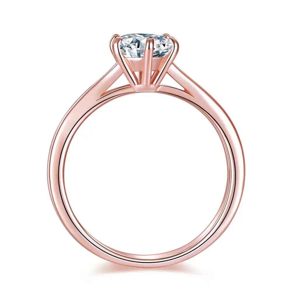 1 Carat 6 Claws Wedding Engagement Ring Solitaire Solid 925 Sterling Silver Rose Gold Plated