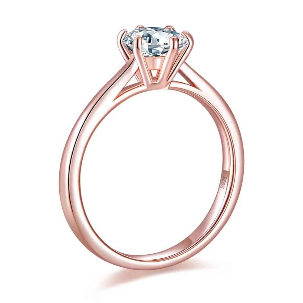 1 Carat 6 Claws Wedding Engagement Ring Solitaire Solid 925 Sterling Silver Rose Gold Plated