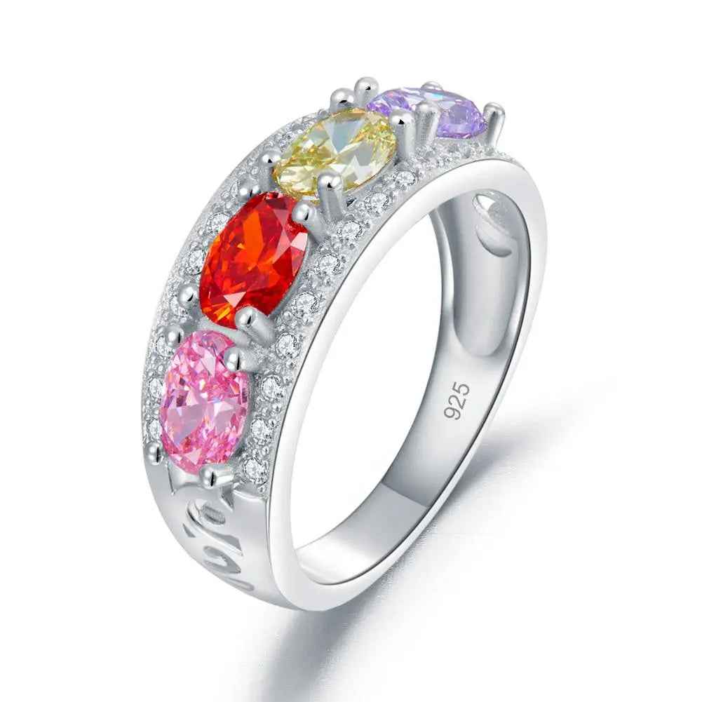 Wedding Band Multi-Color Stone Anniversary Solid 925 Sterling Silver Ring