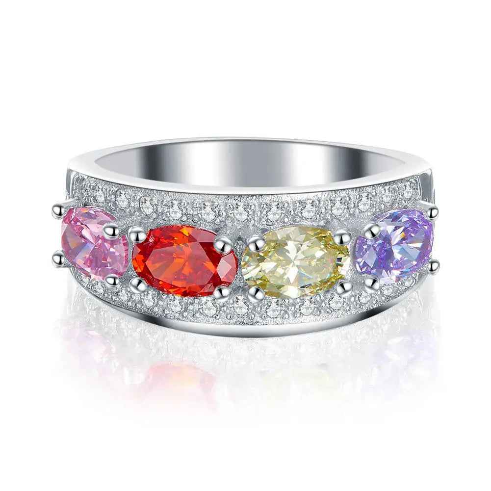 Wedding Band Multi-Color Stone Anniversary Solid 925 Sterling Silver Ring
