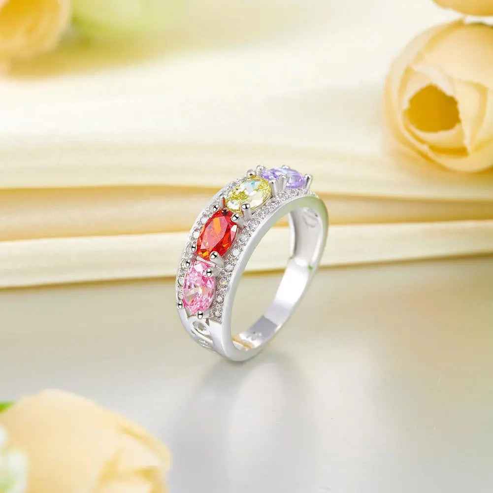 Wedding Band Multi-Color Stone Anniversary Solid 925 Sterling Silver Ring